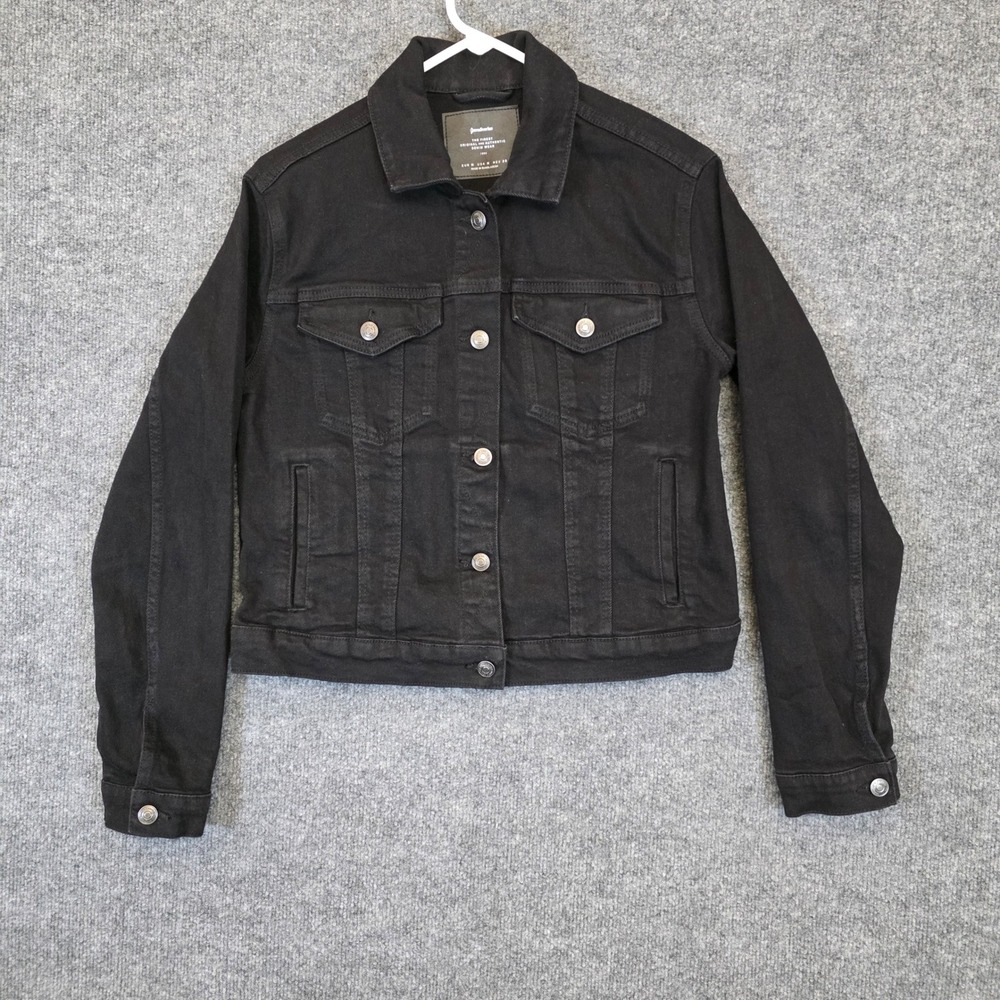 Stradivarius Denim Jacket Womens Medium Black Button Up Casual Trucker Coat